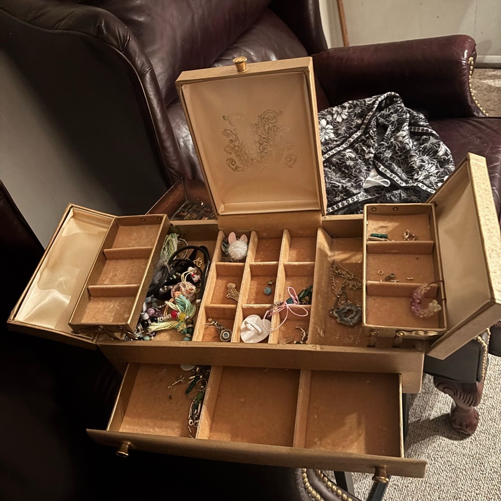 Lady buxton Gold Multi-Compartment Jewelry Organizer Box with Fold-Out Trays